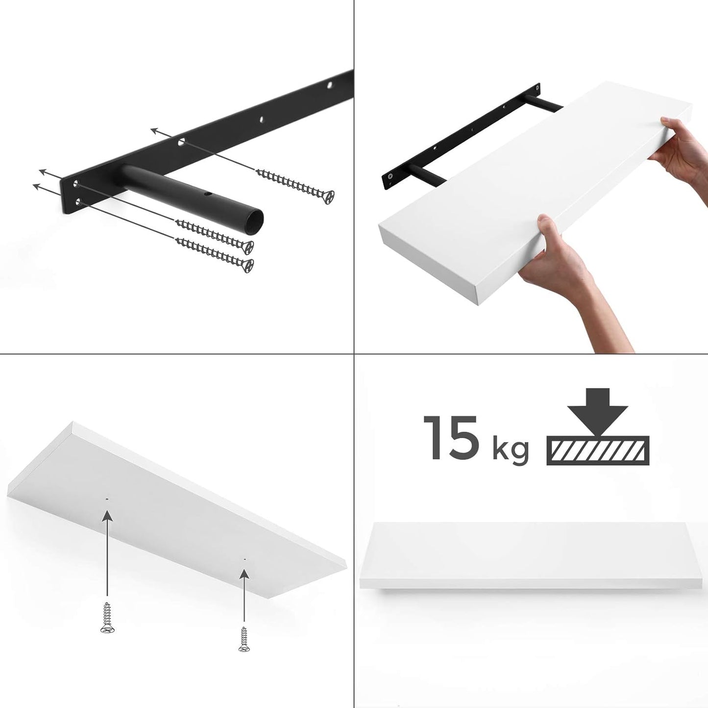 Sturdy Floating Shelf,White,for Books,Photos,Wall-Mounted,40,60,80cm length,Lounge,Kitchen,Hall-Distinct Designs (London) Ltd