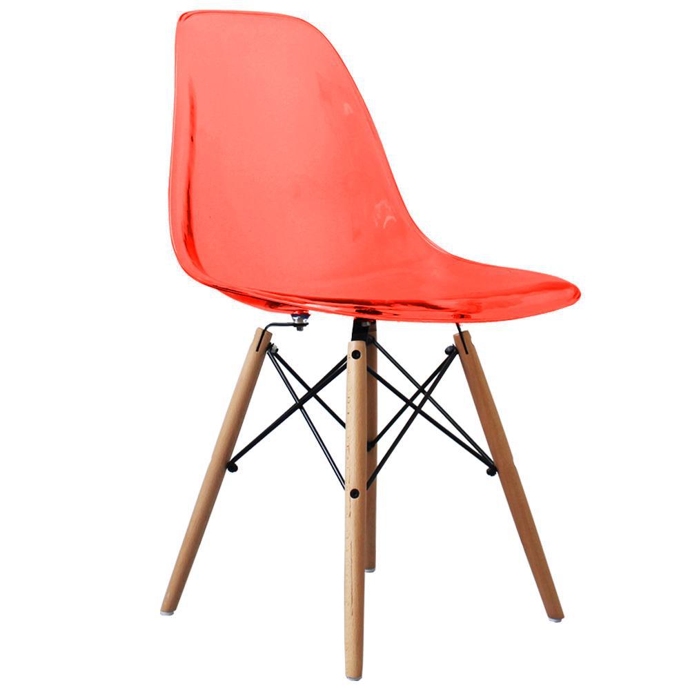 Distinct Classic Mid-Century Dining Office Transparent Red Chair with choice of braced Wooden Legs-Distinct Designs (London) Ltd