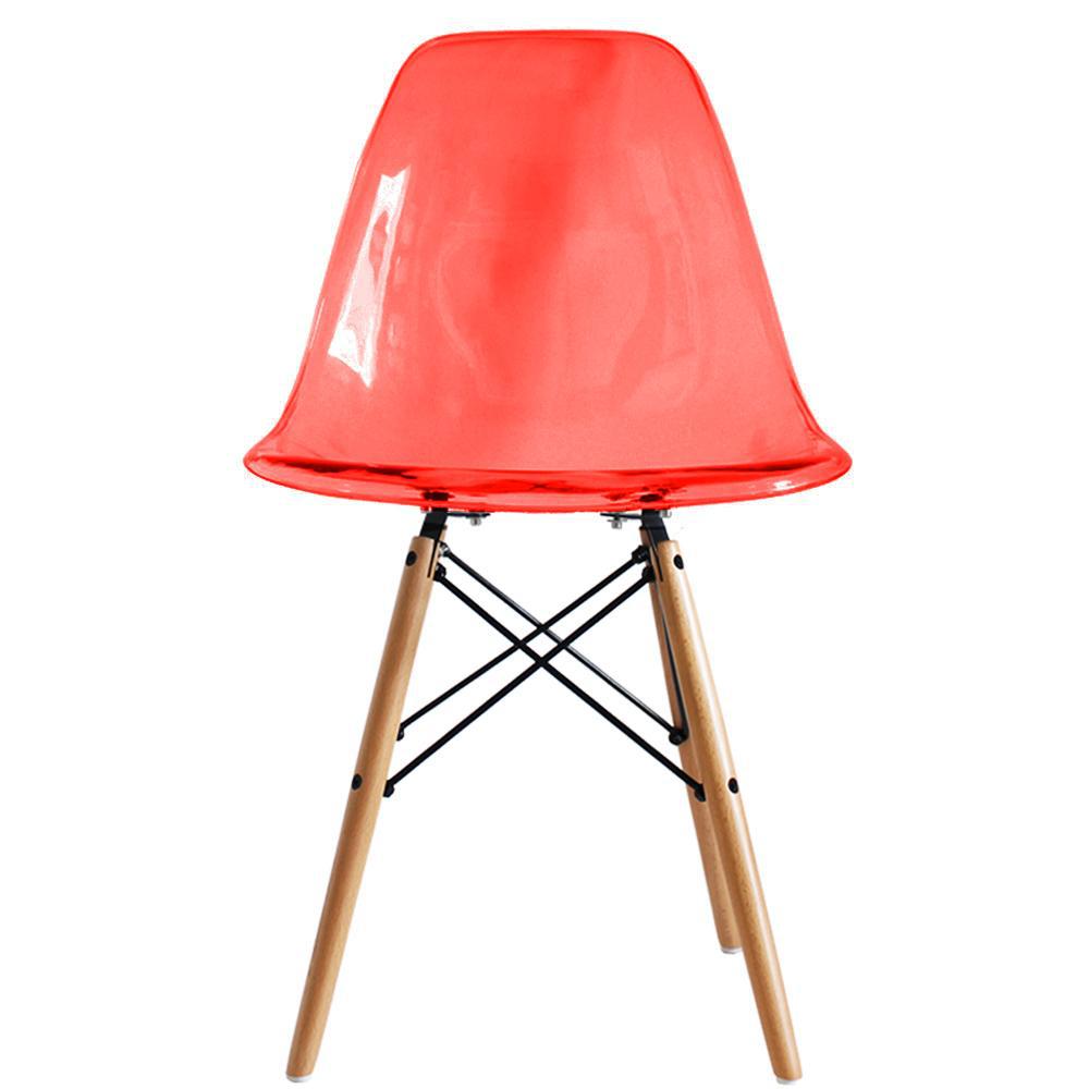 Distinct Classic Mid-Century Dining Office Transparent Red Chair with choice of braced Wooden Legs-Natural Beach-Distinct Designs (London) Ltd
