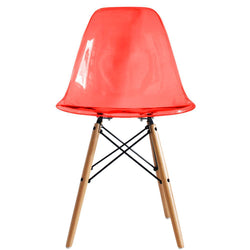 Distinct Classic Mid-Century Dining Office Transparent Red Chair with choice of braced Wooden Legs-Natural Beach-Distinct Designs (London) Ltd