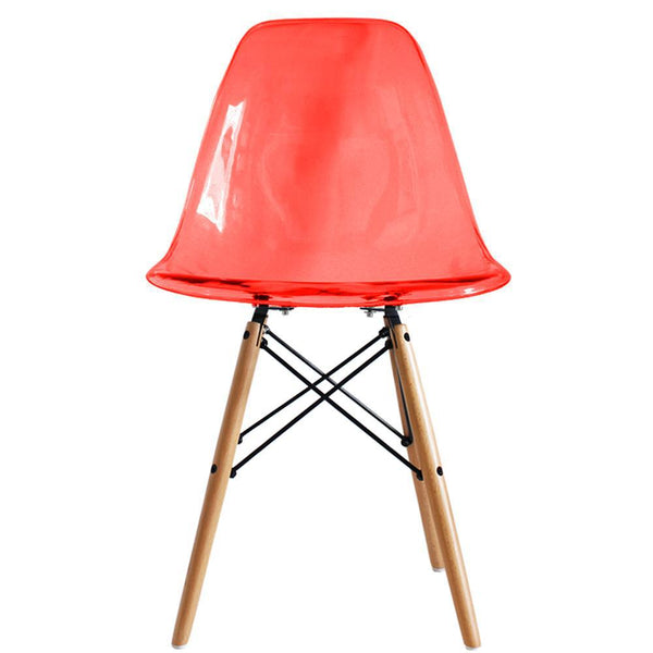 Distinct Classic Mid-Century Dining Office Transparent Red Chair with choice of braced Wooden Legs-Natural Beach-Distinct Designs (London) Ltd