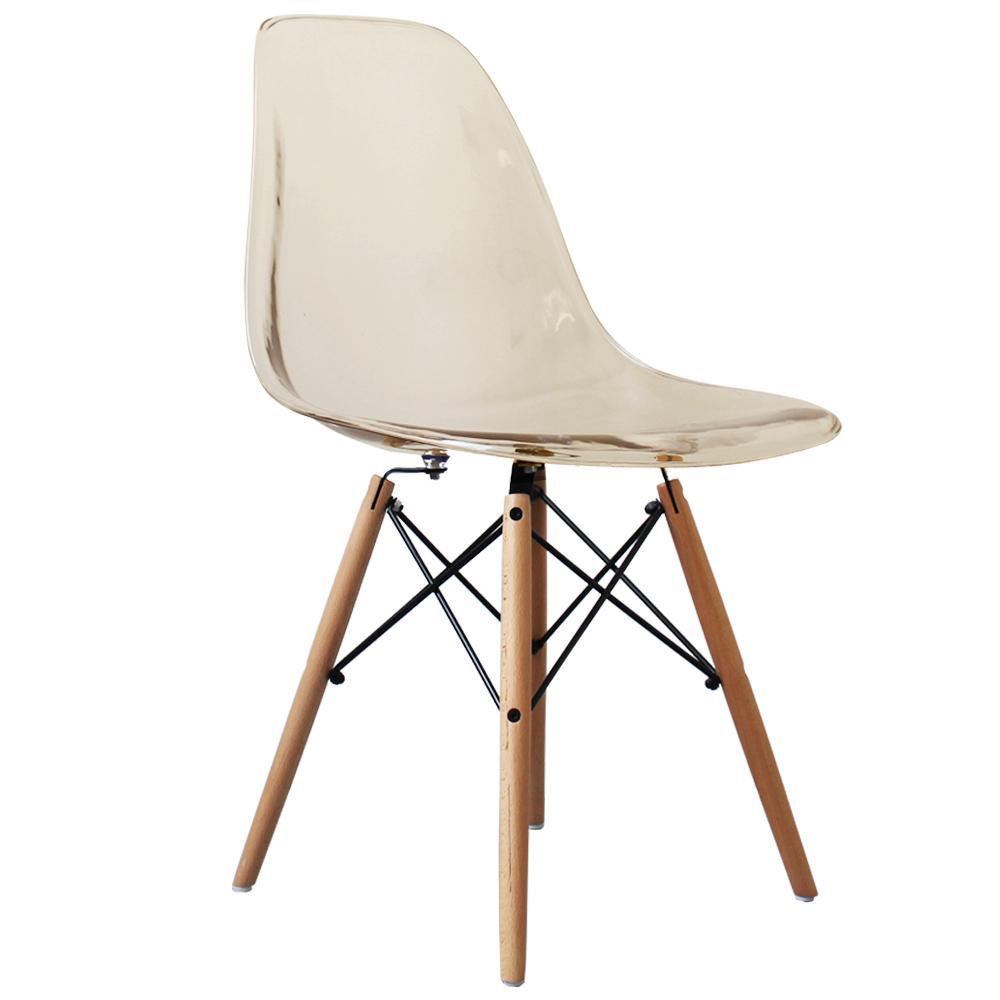 Distinct Classic Mid-Century Dining Office Transparent Smoke Chair with choice of braced Wooden Legs-Distinct Designs (London) Ltd