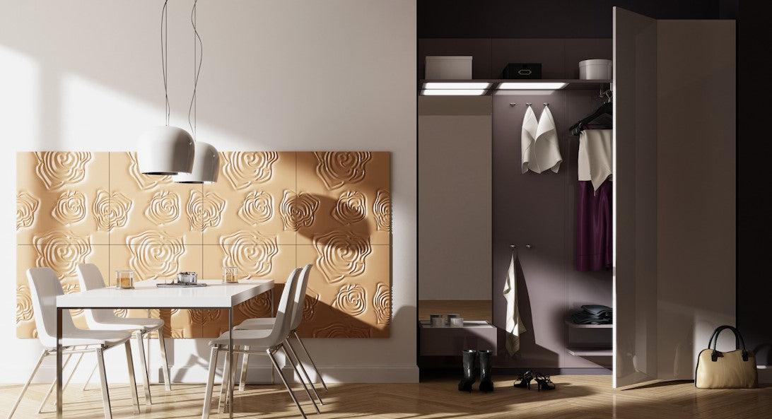 Decorative 3D Textured Feature Wall Panels in Gold Finish with Subtle ROSE Design Continuous Pattern-Distinct Designs (London) Ltd