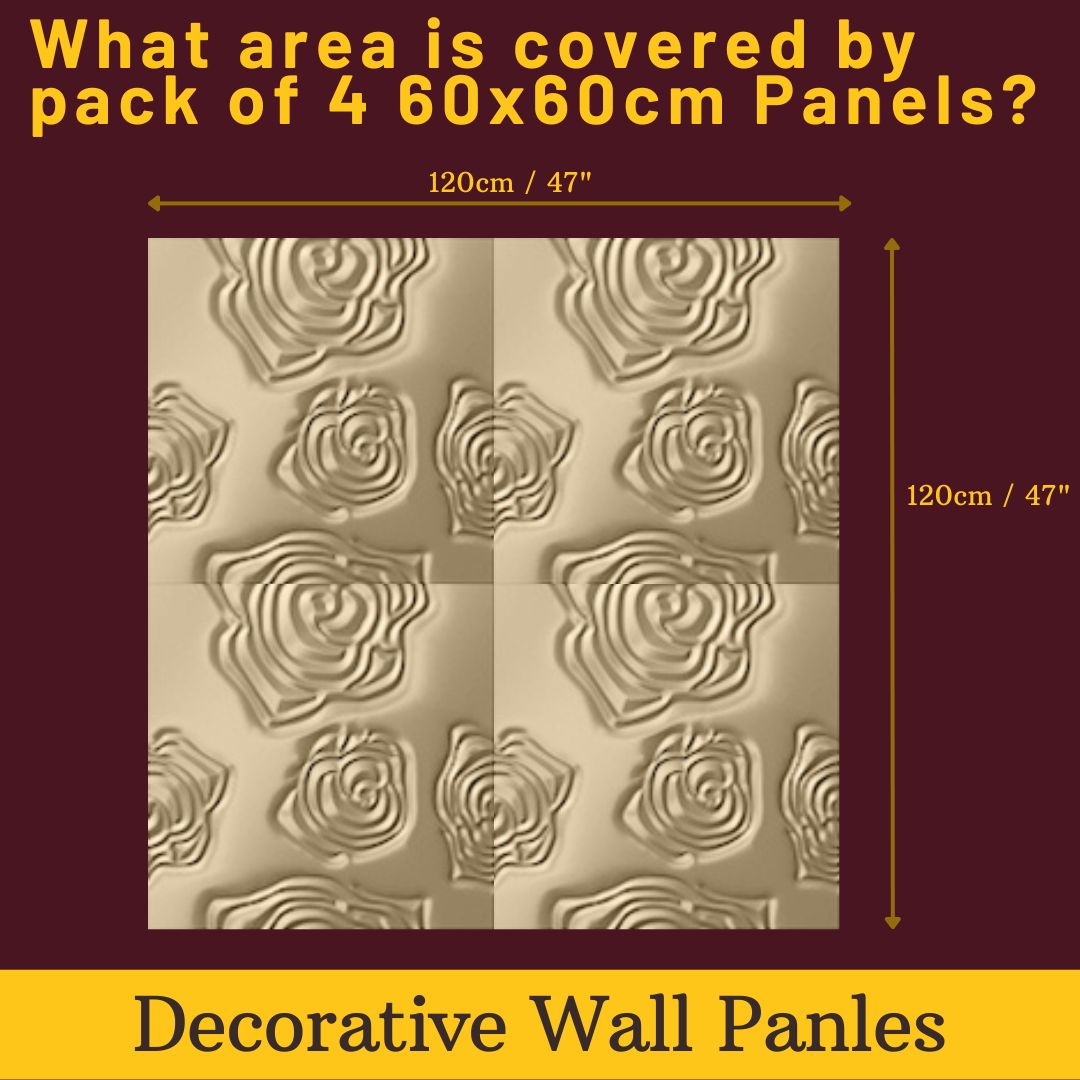 Decorative 3D Textured Feature Wall Panels in Gold Finish with Subtle ROSE Design Continuous Pattern-Distinct Designs (London) Ltd