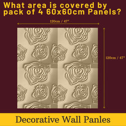 Decorative 3D Textured Feature Wall Panels in Gold Finish with Subtle ROSE Design Continuous Pattern-Distinct Designs (London) Ltd