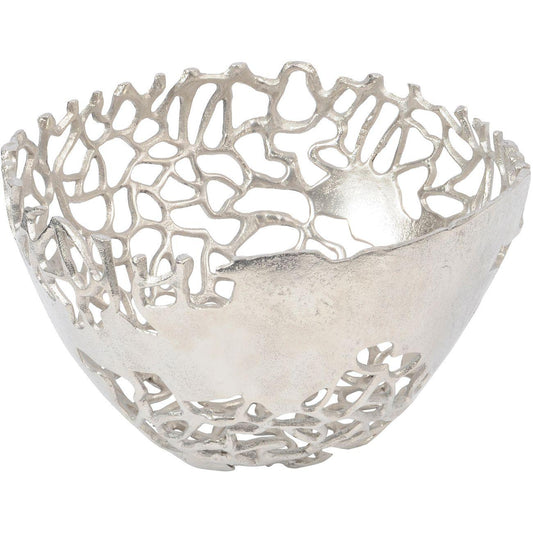 Blakemore Decorative Aluminium Silver Round Bowl Dish with Nautical Coral Design 18H x 31cm diameter-18Hx31cm Diameter-Distinct Designs (London) Ltd