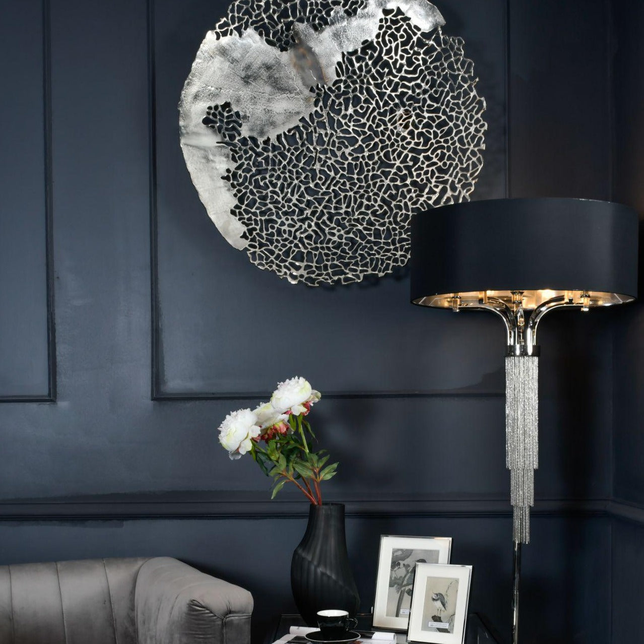 Blakemore Decorative Aluminium Silver Round Wall Sculpture Art with Nautical Coral Design 90cm dia-90cm Diameter-Distinct Designs (London) Ltd