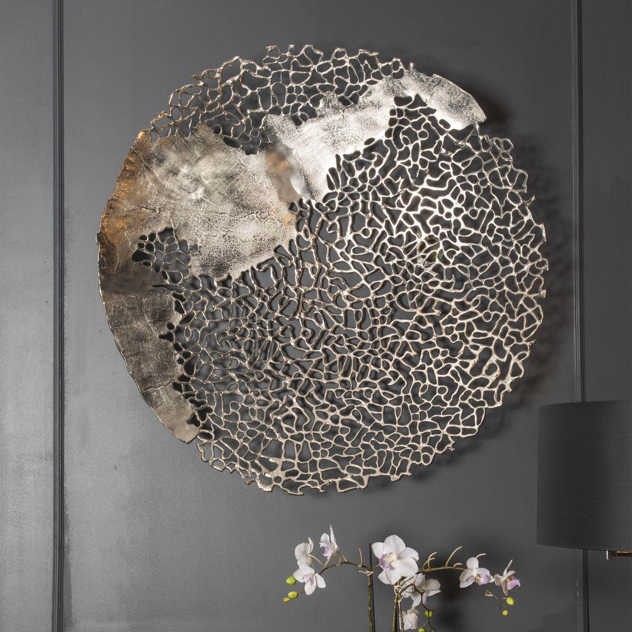 Blakemore Decorative Aluminium Silver Round Wall Sculpture Art with Nautical Coral Design 90cm dia-90cm Diameter-Distinct Designs (London) Ltd