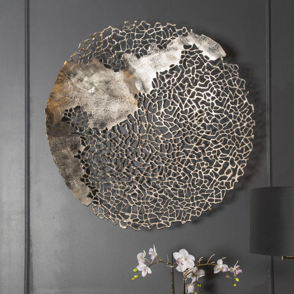 Blakemore Decorative Aluminium Silver Round Wall Sculpture Art with Nautical Coral Design 90cm dia-90cm Diameter-Distinct Designs (London) Ltd