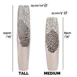 Blakemore Decorative Aluminium Silver TALL Vase with Nautical Coral Design detail 115Hx25cm diameter-115H x 25cm Diameter-Distinct Designs (London) Ltd