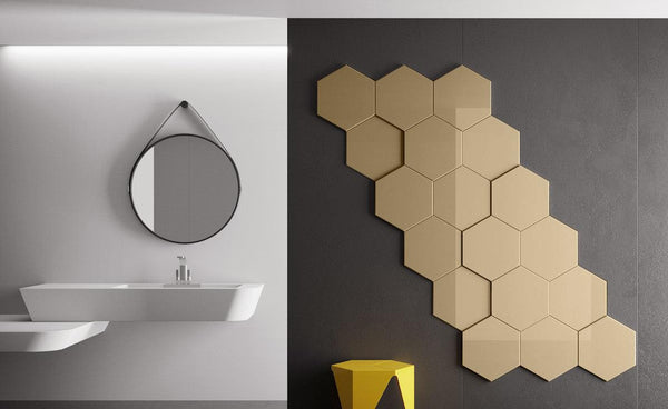 Decorative Wall Panels HEXAGONAL shape 6, 12 ,18mm thickness for textured 3D design Luxury Gold Pk3-Gold-One Pack of 3-Distinct Designs (London) Ltd