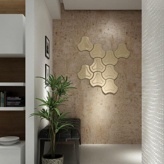 Decorative Wall Panels Gold Triangle POLYGON shape routed outline detailing for rich 3D texture Pk3-Gold-One Pack of 3-Distinct Designs (London) Ltd