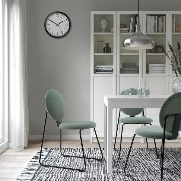 Dining Office Side Chair Round Fabric Sage Green Fabric Velvet Seat / backrest and black metal frame-Distinct Designs (London) Ltd