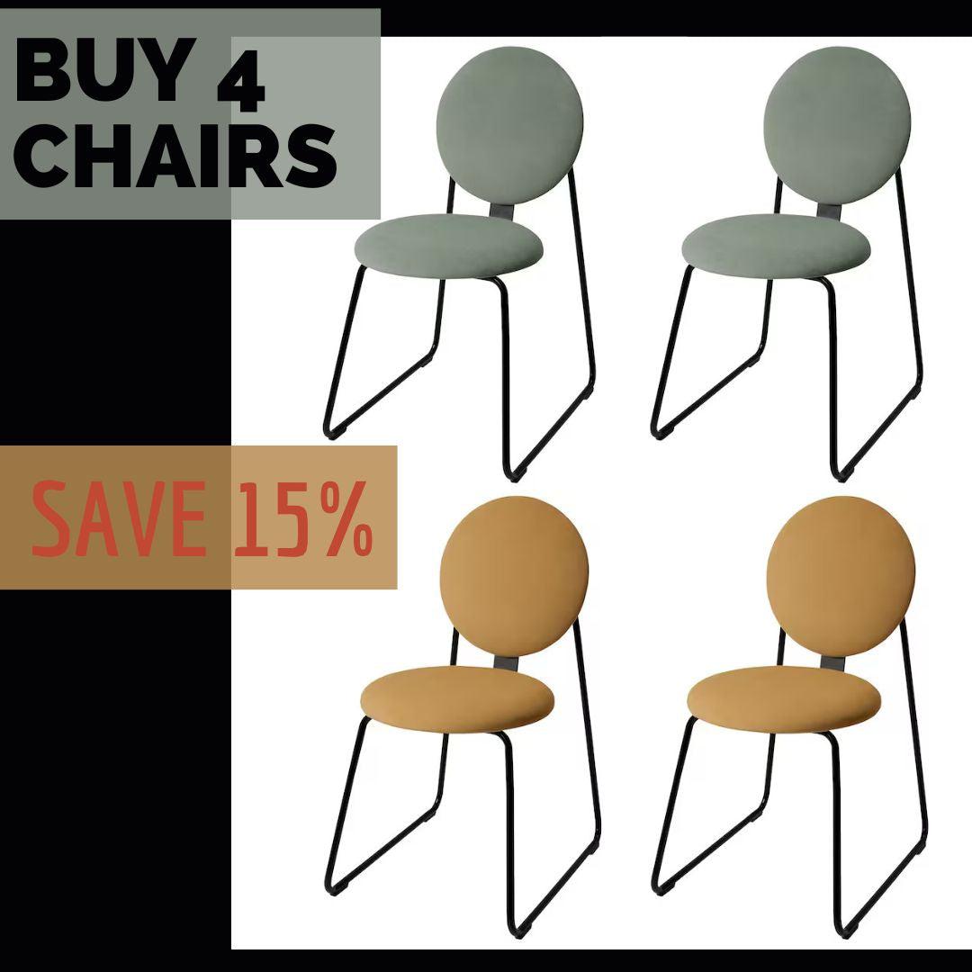 Dining Office Side Chair Round Fabric Sage Green Fabric Velvet Seat / backrest and black metal frame-MIX 4-Distinct Designs (London) Ltd