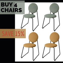 Dining Office Side Chair Round Fabric Sage Green Fabric Velvet Seat / backrest and black metal frame-MIX 4-Distinct Designs (London) Ltd