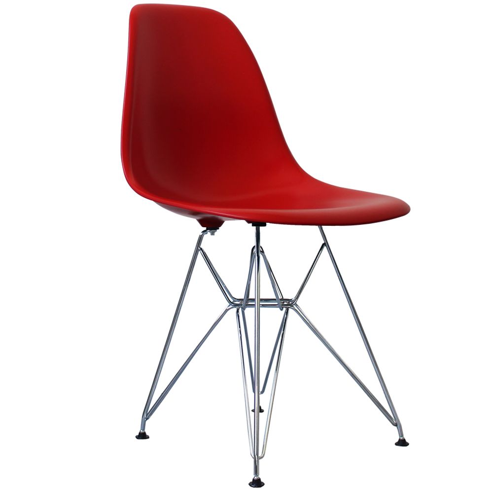 Distinct Classic Mid-Century Design Dining Office Berry Red Chair with braced Chrome Metal Legs-Distinct Designs (London) Ltd