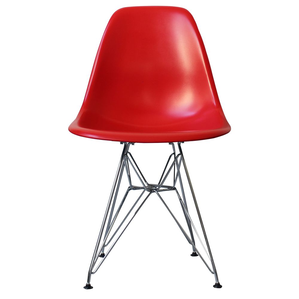 Distinct Classic Mid-Century Design Dining Office Berry Red Chair with braced Chrome Metal Legs-Distinct Designs (London) Ltd