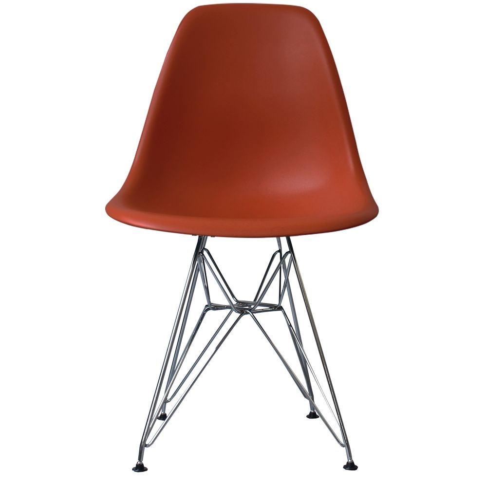 Distinct Classic Mid-Century Design Dining Office Brick Red Chair with braced Chrome Metal Legs-Distinct Designs (London) Ltd
