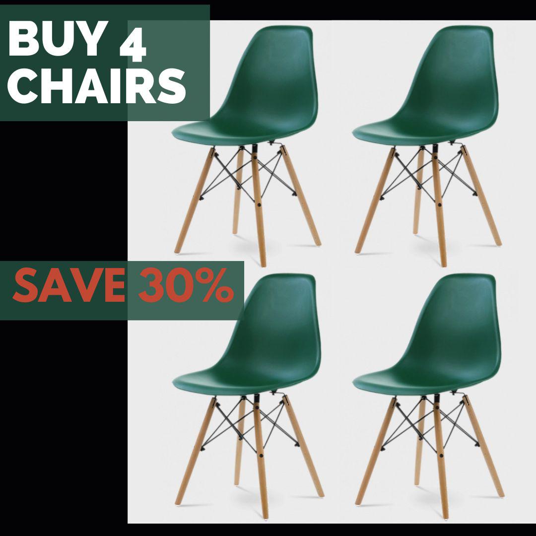 SALE Distinct Classic Mid-Century Dining Office Emerald Green Chair with braced Wooden Legs-Set of 4-Distinct Designs (London) Ltd