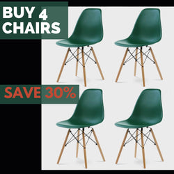 SALE Distinct Classic Mid-Century Dining Office Emerald Green Chair with braced Wooden Legs-Set of 4-Distinct Designs (London) Ltd