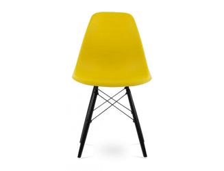 Distinct Classic Mid-Century Dining Office Sunshine Yellow Chair with choice of braced Wooden Legs-Black Wood-Distinct Designs (London) Ltd