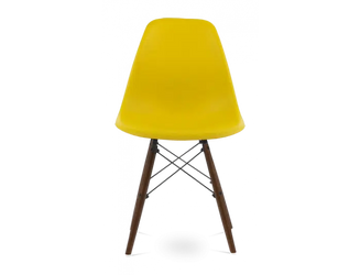 Distinct Classic Mid-Century Dining Office Sunshine Yellow Chair with choice of braced Wooden Legs-Walnut-Distinct Designs (London) Ltd