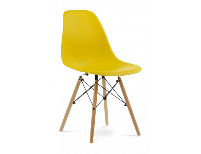 Distinct Classic Mid-Century Dining Office Sunshine Yellow Chair with choice of braced Wooden Legs-Distinct Designs (London) Ltd