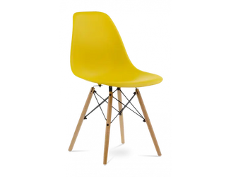 Distinct Classic Mid-Century Dining Office Sunshine Yellow Chair with choice of braced Wooden Legs-Distinct Designs (London) Ltd