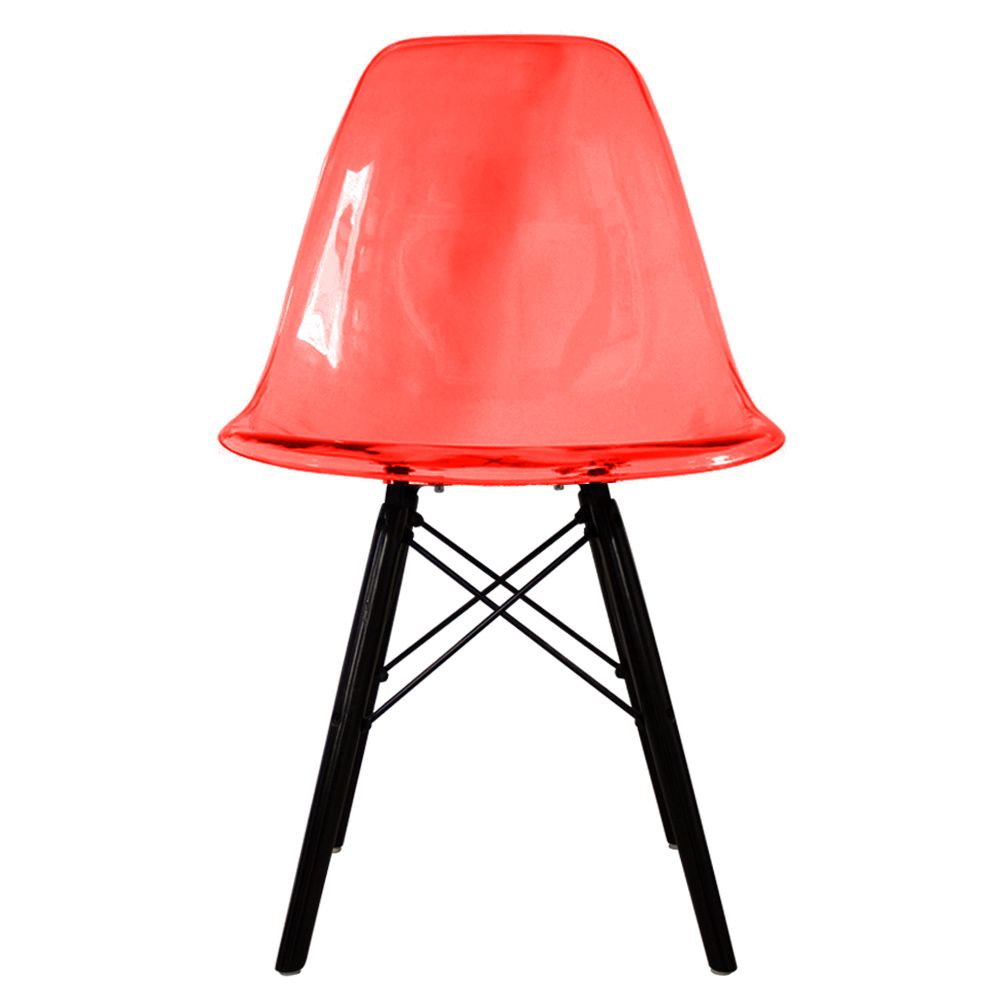 Distinct Classic Mid-Century Dining Office Transparent Red Chair with choice of braced Wooden Legs-Black Wood-Distinct Designs (London) Ltd