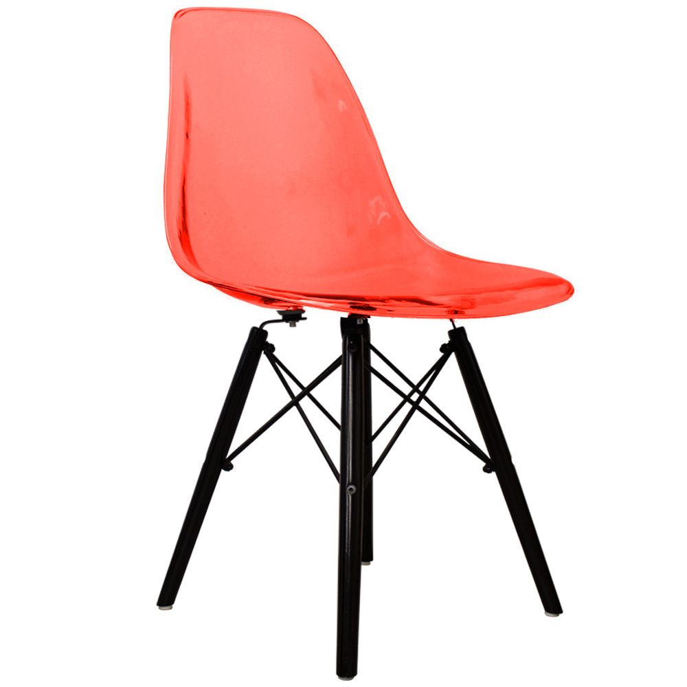 Distinct Classic Mid-Century Dining Office Transparent Red Chair with choice of braced Wooden Legs-Distinct Designs (London) Ltd