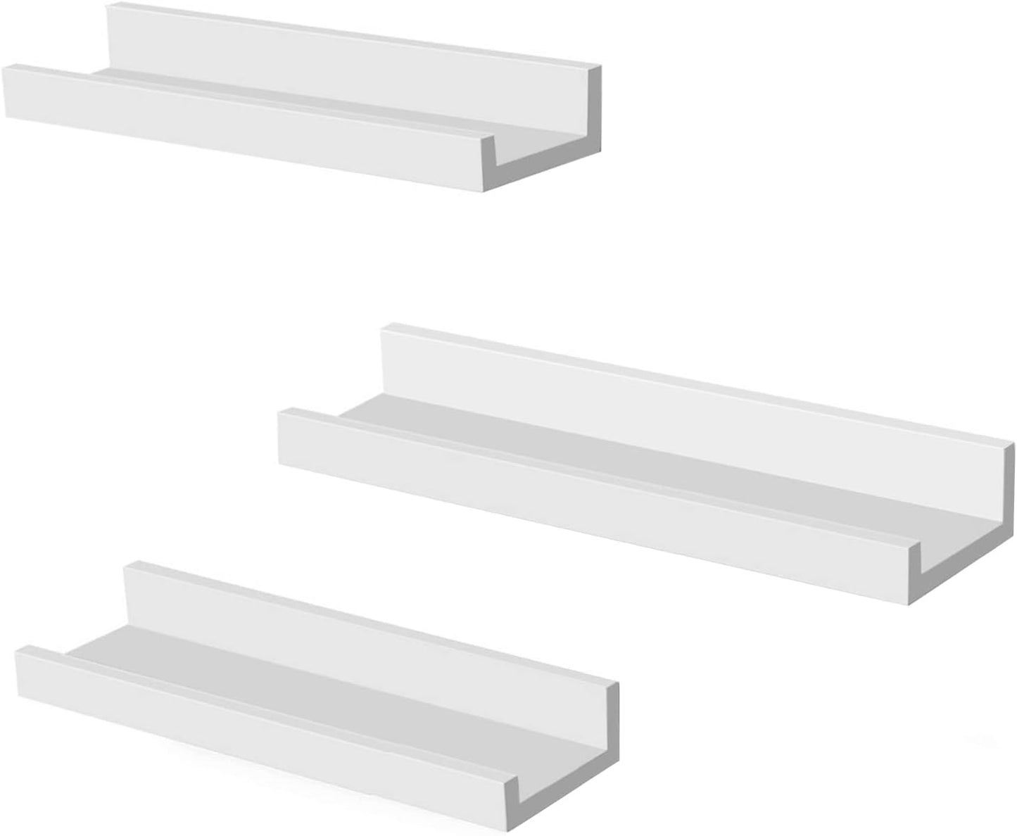 Floating Shelves as a Set of 3 Wall Shelves, for Photo displays, Living Room, Home Office, Bathroom, Kitchen, Gloss White-Gloss White-38x10x2-Distinct Designs (London) Ltd