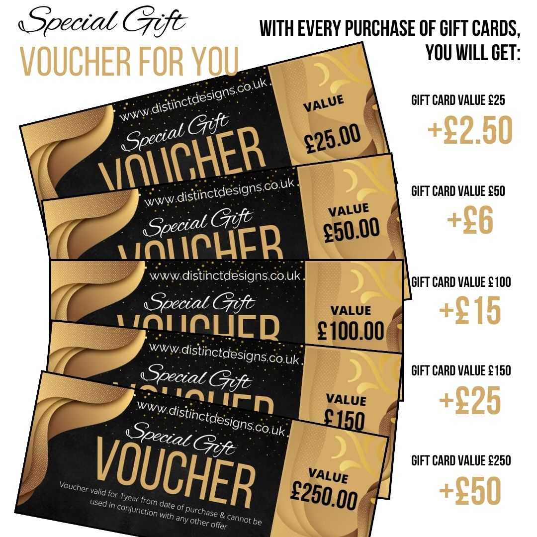 Gift Vouchers for our Distinct Designs Home Store with 10% bonus-Distinct Designs (London) Ltd