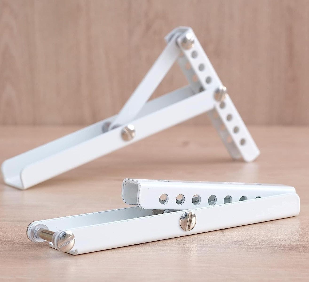 Heavy Duty Radiator Shelf Bracket Drill Free Installation White Metal Height Adjustable Fitting Pk 2-Pack of 2-Distinct Designs (London) Ltd