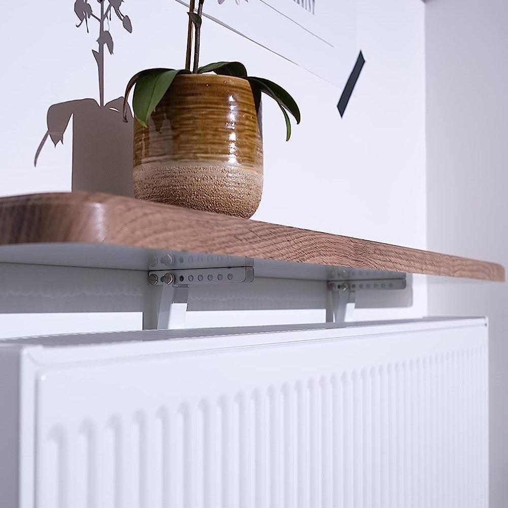 Heavy Duty Radiator Shelf Bracket Drill Free Installation White Metal Height Adjustable Fitting Pk 2-Distinct Designs (London) Ltd