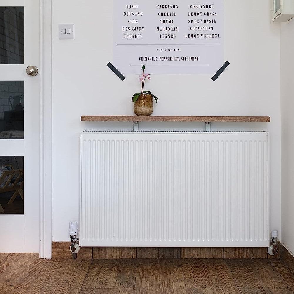 Heavy Duty Radiator Shelf Bracket Drill Free Installation White Metal Height Adjustable Fitting Pk 2-Distinct Designs (London) Ltd