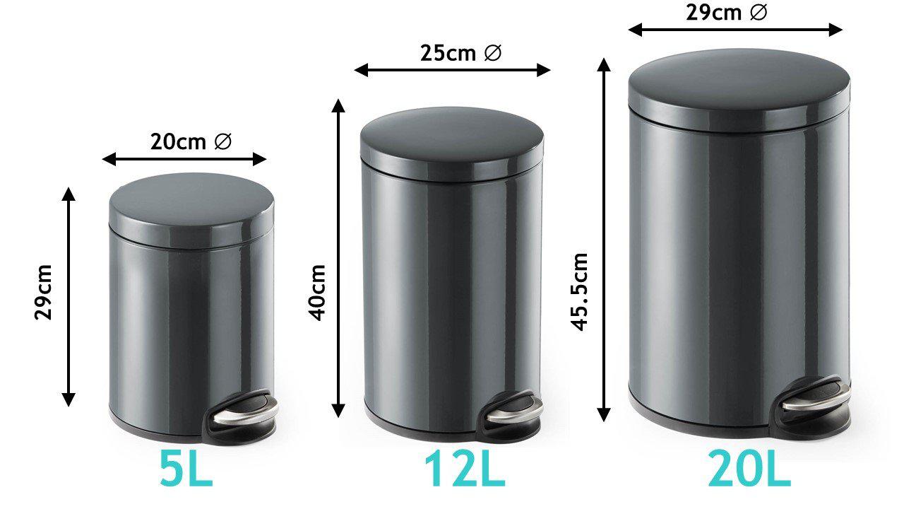 Round Pedal Waste Rubbish Bin with Smooth Silent Close Lid 5L,12L or 20L in Powder Coated Metal-Distinct Designs (London) Ltd
