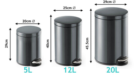 Round Pedal Waste Rubbish Bin with Smooth Silent Close Lid 5L,12L or 20L in Powder Coated Metal-Distinct Designs (London) Ltd