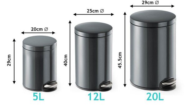 Round Pedal Waste Rubbish Bin with Smooth Silent Close Lid 5L,12L or 20L in Powder Coated Metal-Distinct Designs (London) Ltd