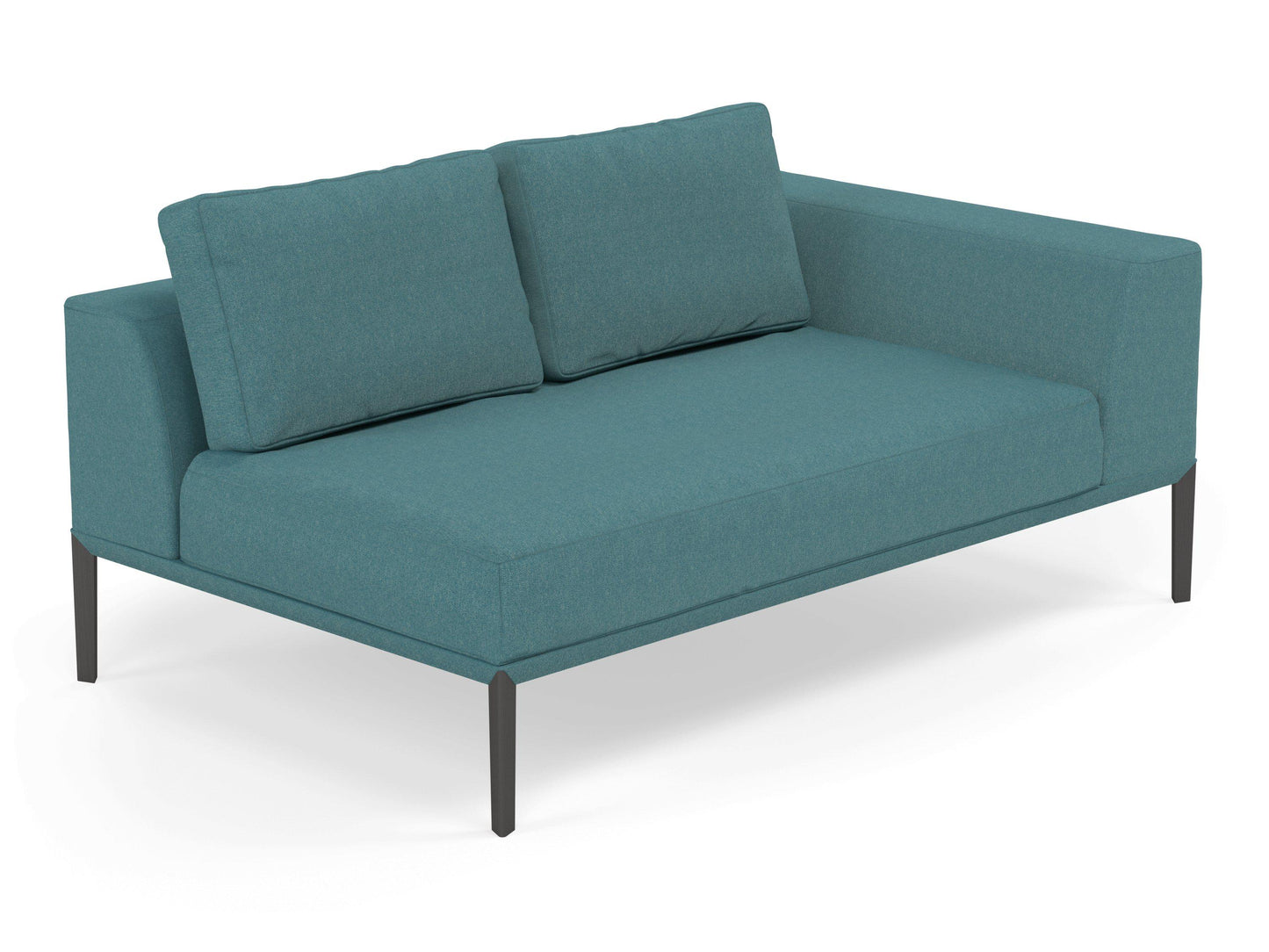Modern 2 Seater Chaise Lounge Style Sofa with Left Armrest in Teal Blue Fabric-Distinct Designs (London) Ltd
