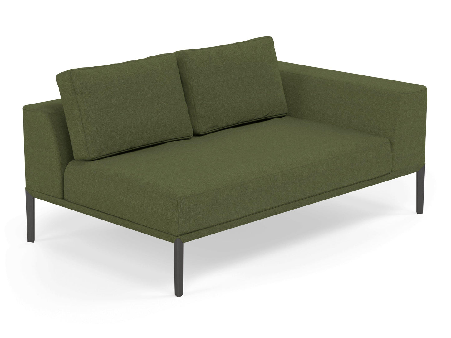 Modern 2 Seater Chaise Lounge Style Sofa with Left Armrest in Seaweed Green Fabric-Distinct Designs (London) Ltd