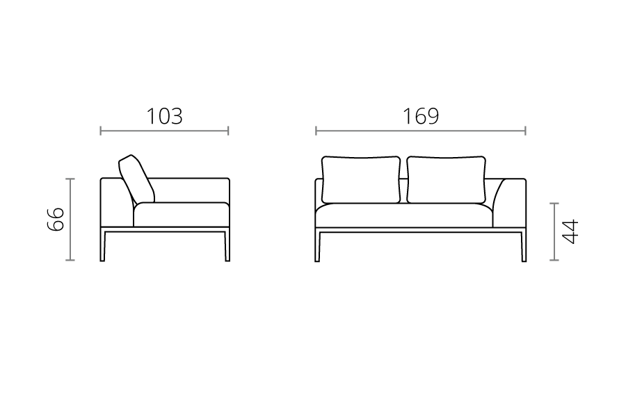 Modern 2 Seater Chaise Lounge Style Sofa with Left Armrest in Sea Spray Blue Fabric-Distinct Designs (London) Ltd