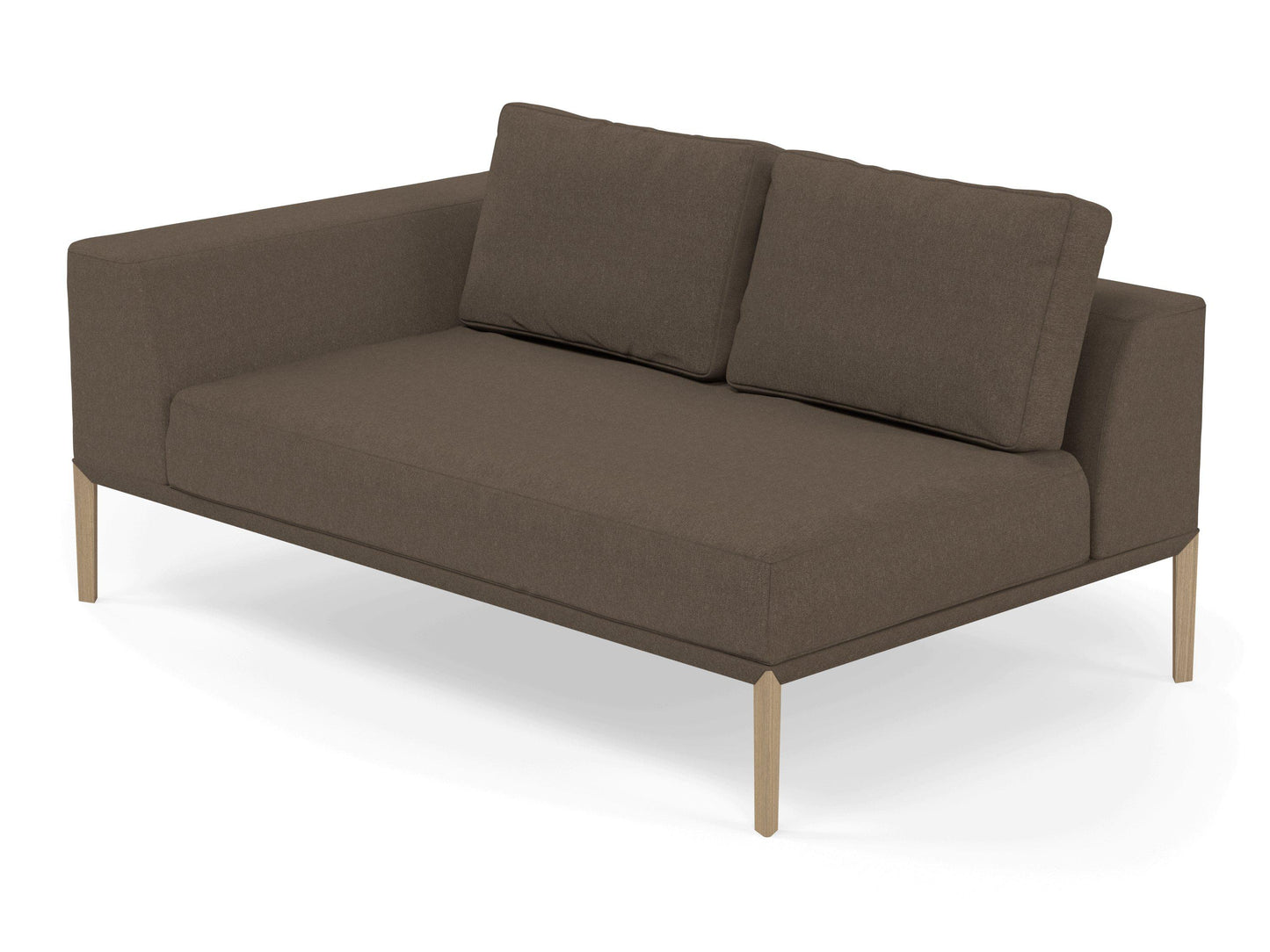 Modern 2 Seater Chaise Lounge Style Sofa with Right Armrest in Coffee Brown Fabric-Distinct Designs (London) Ltd