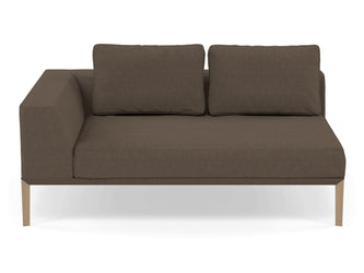 Modern 2 Seater Chaise Lounge Style Sofa with Right Armrest in Coffee Brown Fabric-Natural Oak-Distinct Designs (London) Ltd