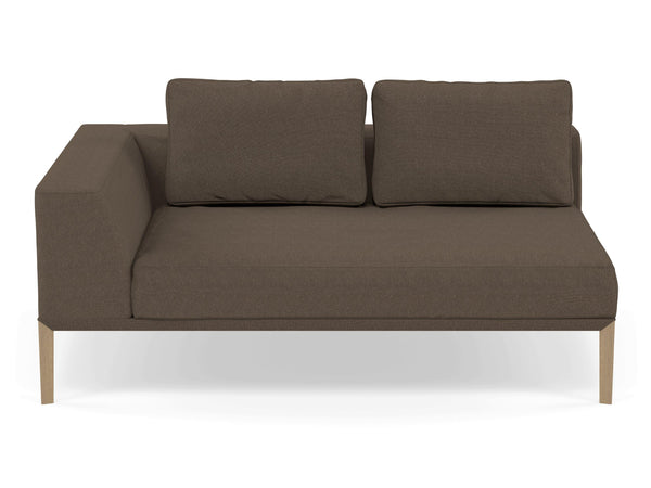 Modern 2 Seater Chaise Lounge Style Sofa with Right Armrest in Coffee Brown Fabric-Natural Oak-Distinct Designs (London) Ltd