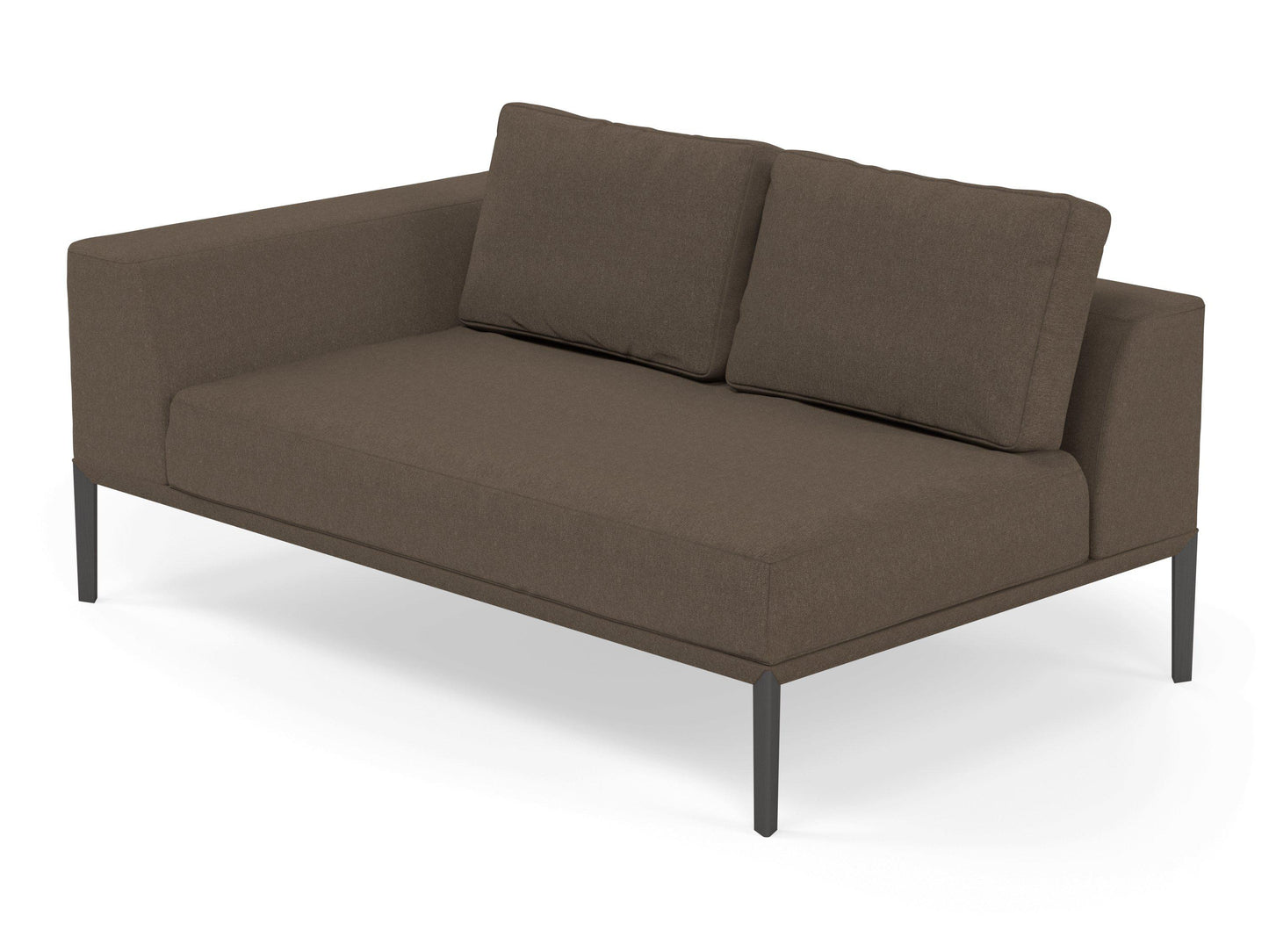 Modern 2 Seater Chaise Lounge Style Sofa with Right Armrest in Coffee Brown Fabric-Distinct Designs (London) Ltd