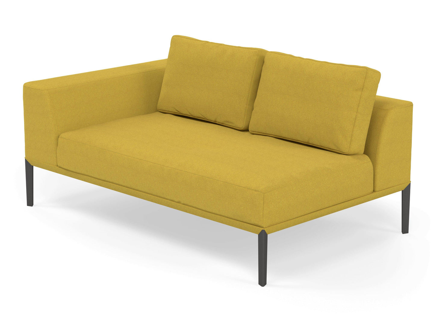 Modern 2 Seater Chaise Lounge Style Sofa with Right Armrest in Vibrant Mustard Yellow Fabric-Distinct Designs (London) Ltd