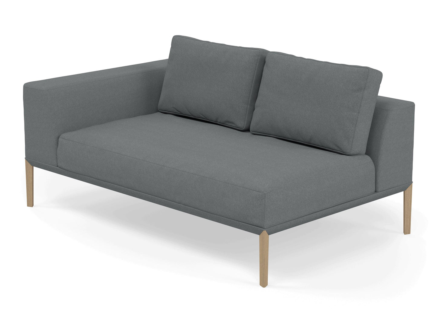 Modern 2 Seater Chaise Lounge Style Sofa with Right Armrest in Sea Spray Blue Fabric-Distinct Designs (London) Ltd