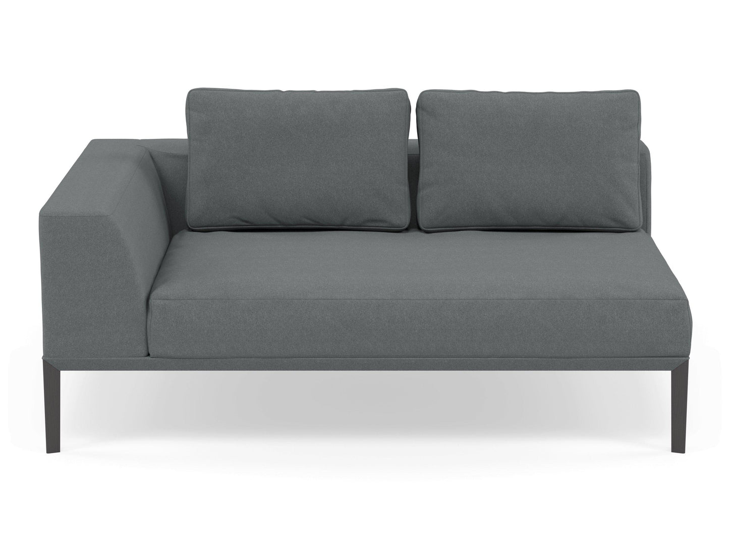 Modern 2 Seater Chaise Lounge Style Sofa with Right Armrest in Sea Spray Blue Fabric-Wenge Oak-Distinct Designs (London) Ltd