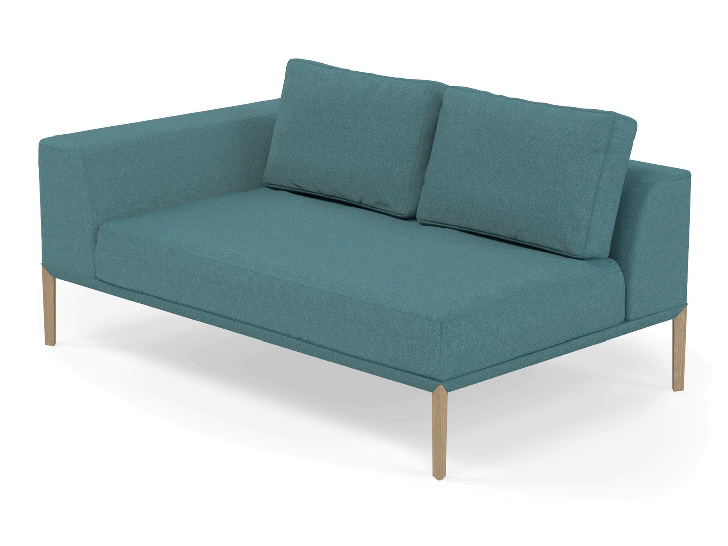 Modern 2 Seater Chaise Lounge Style Sofa with Right Armrest in Teal Blue Fabric-Distinct Designs (London) Ltd