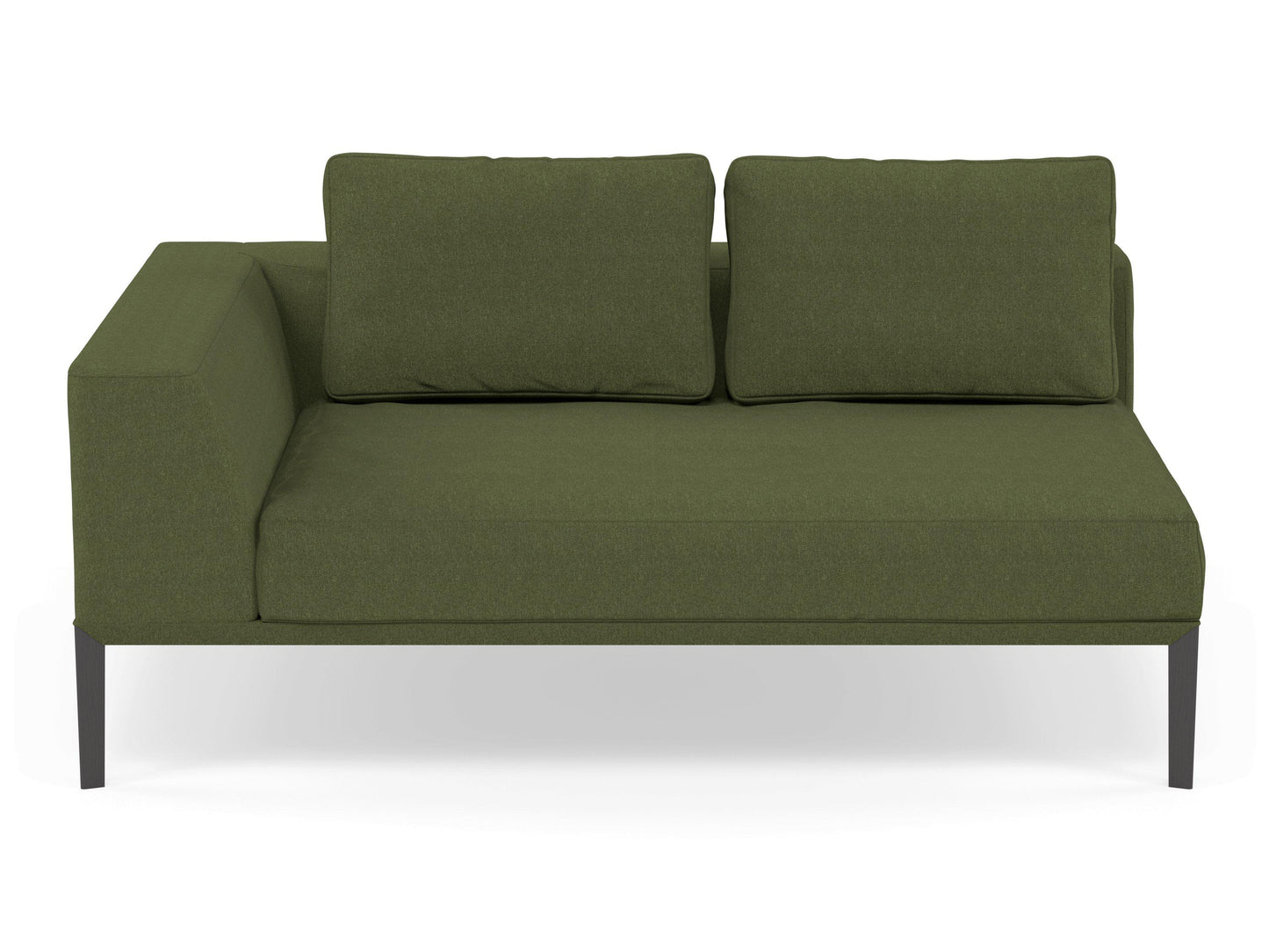 Modern 2 Seater Chaise Lounge Style Sofa with Right Armrest in Seaweed Green Fabric-Wenge Oak-Distinct Designs (London) Ltd